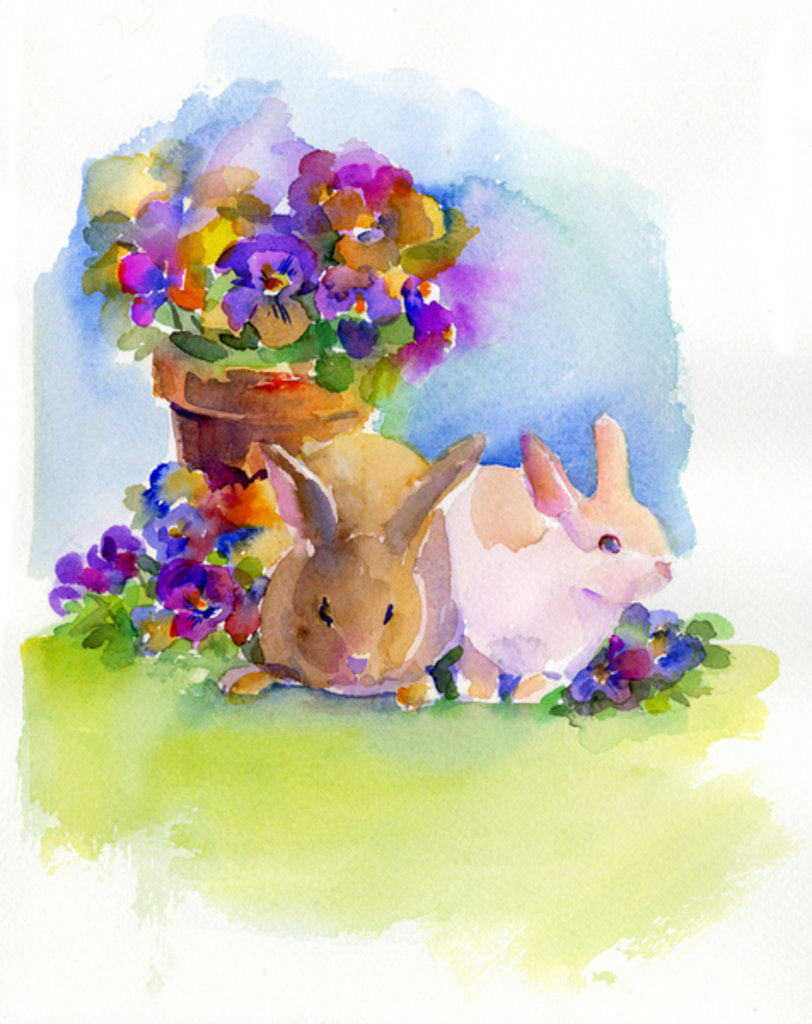 Detail of Bunnies with Pansies, 2014 by John Keeling