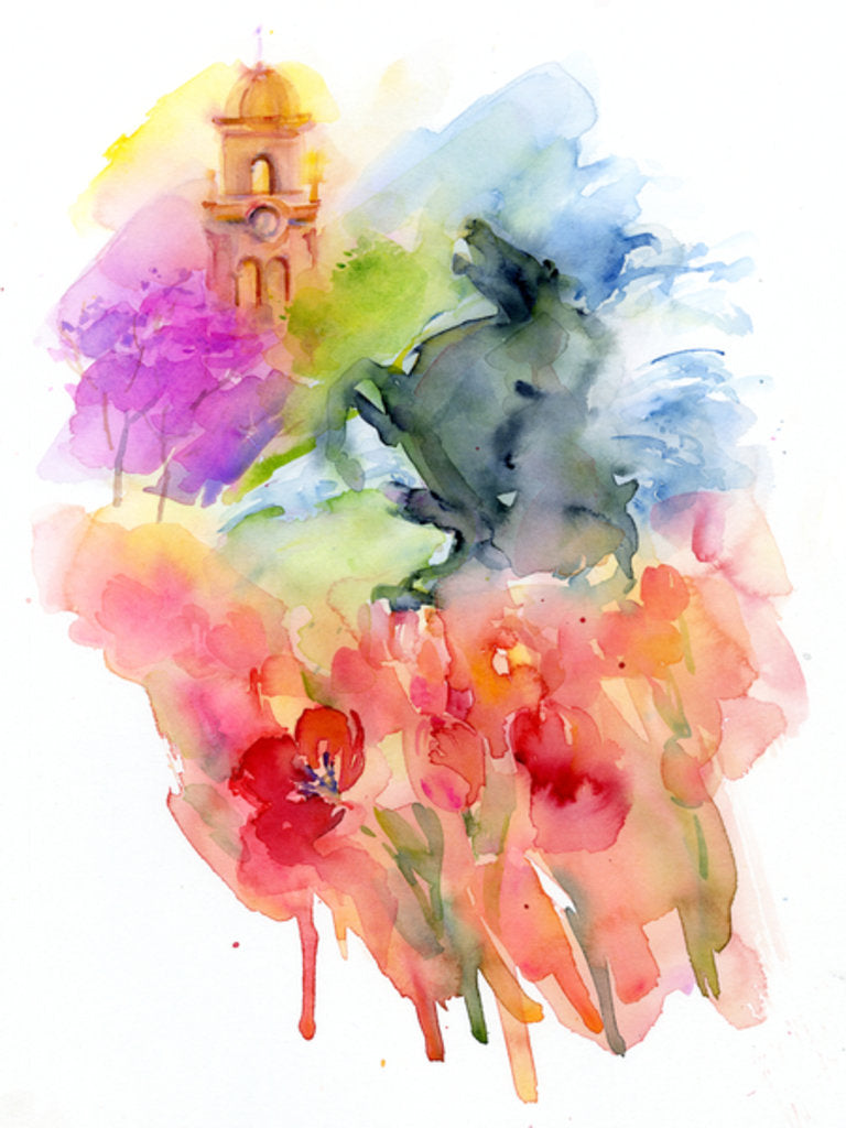 Detail of Plaza with Red Tulips, 2016 by John Keeling