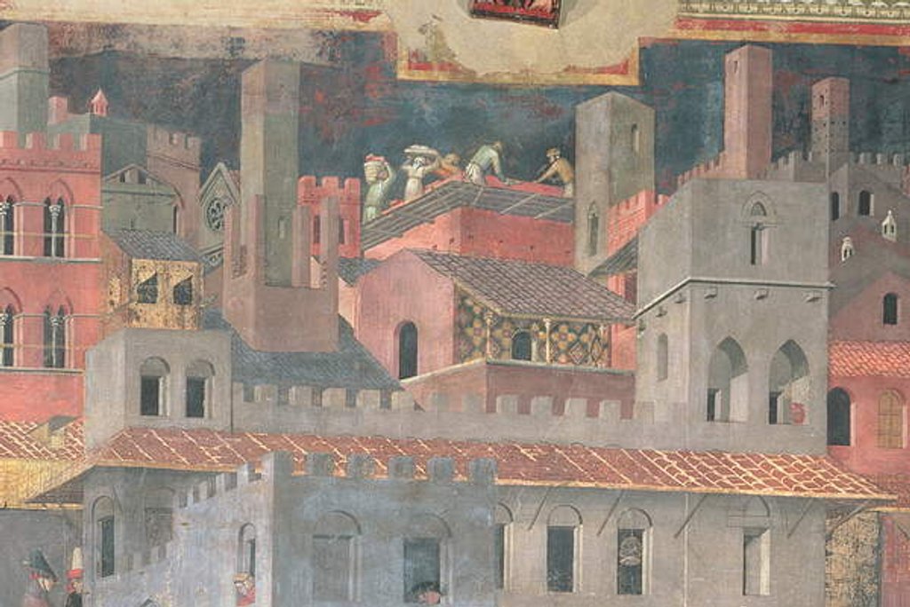 Detail of Detail of Good Government in the City,1338-40 by Ambrogio Lorenzetti