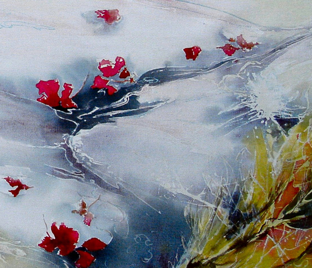 Detail of Petals floating downstream, 2017 by Mary Smith