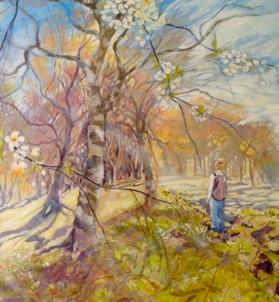Detail of Spring walk under the blossoms, 2017 by Mary Smith