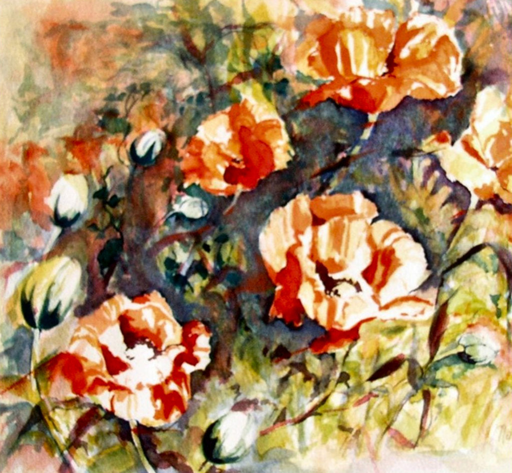 Detail of Poppies in the border, 2017 by Mary Smith