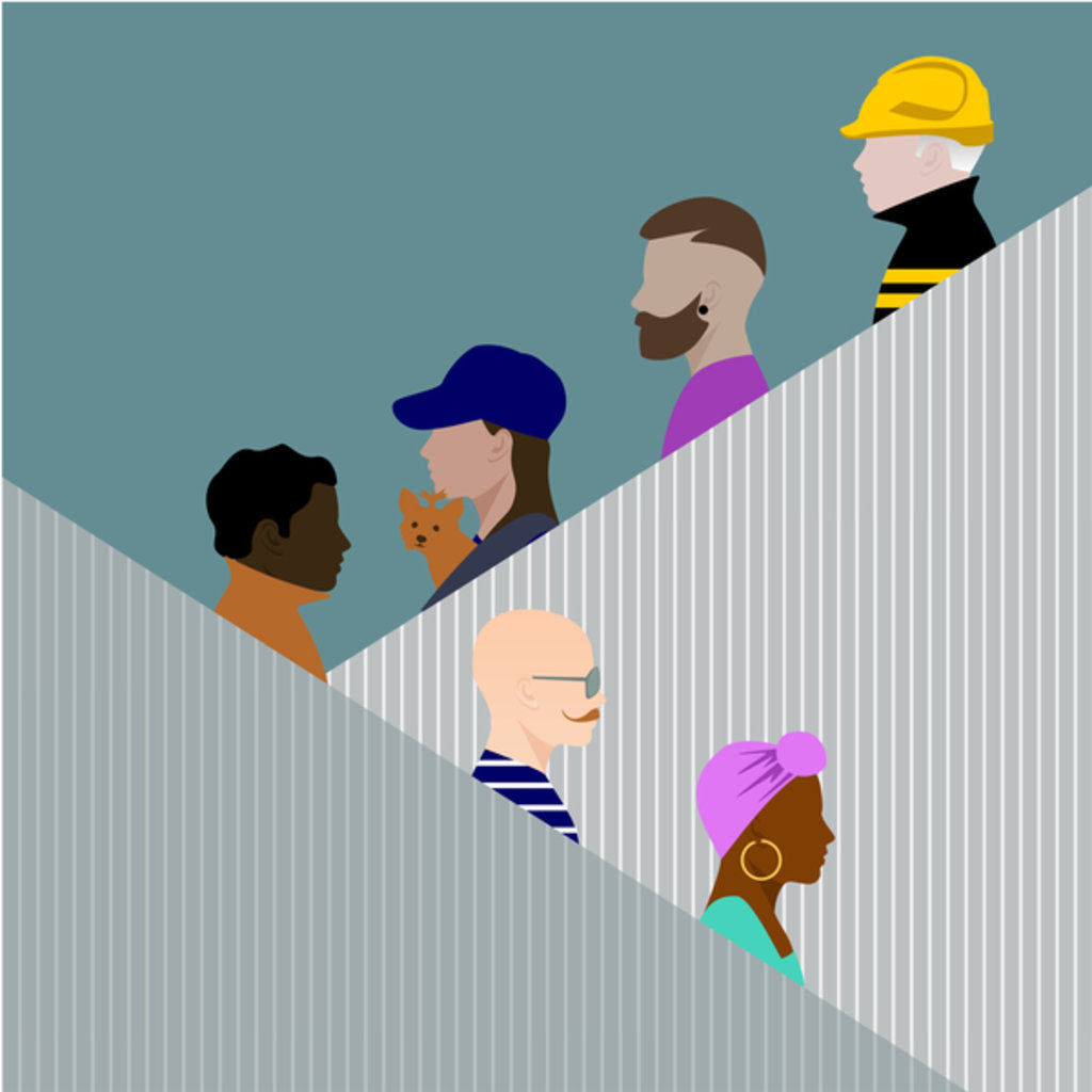 Detail of Escalator People, 2017 by Claire Huntley