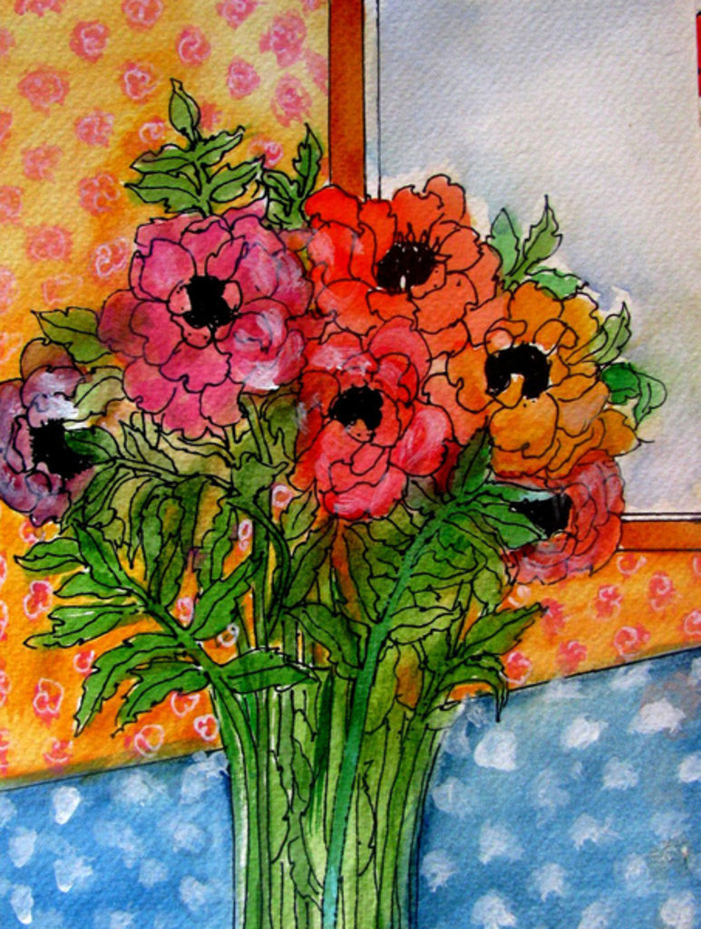 Detail of Flowers in vase, 2014 by Linda Arthurs