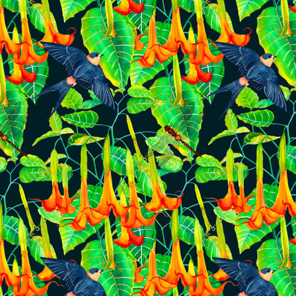 Detail of Angel Trumpets and Swallows, 2017 by Andrew Watson