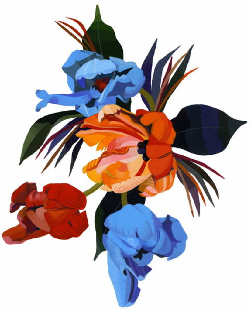 Detail of Red and Orange and light blue tulips by Hiroyuki Izutsu