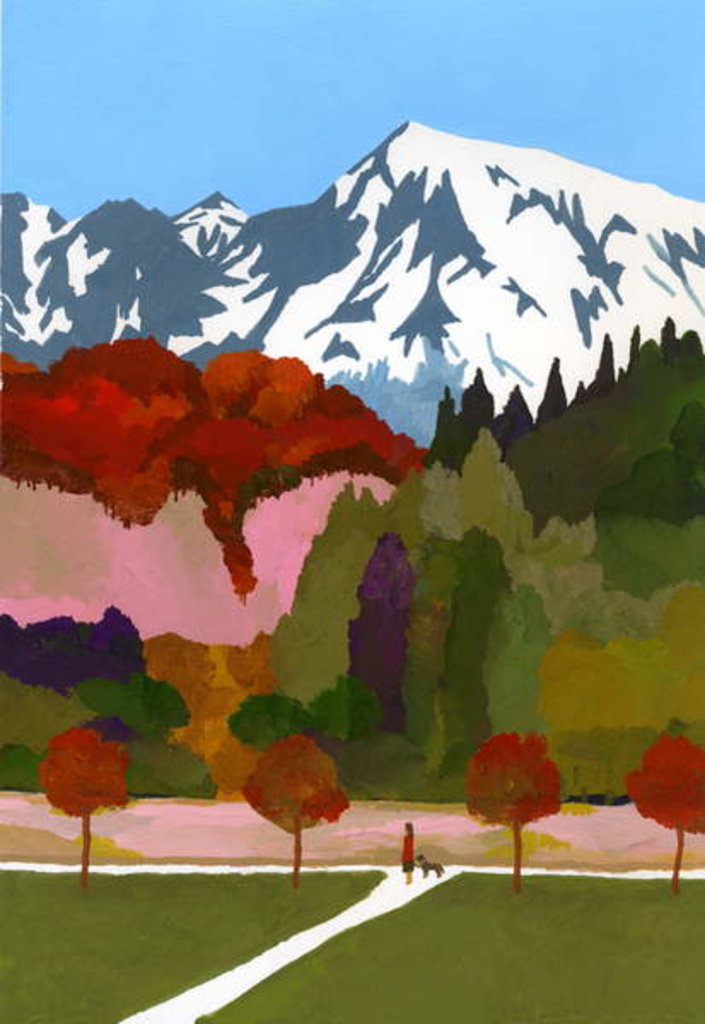 Detail of Autumn leaves and snow mountains by Hiroyuki Izutsu