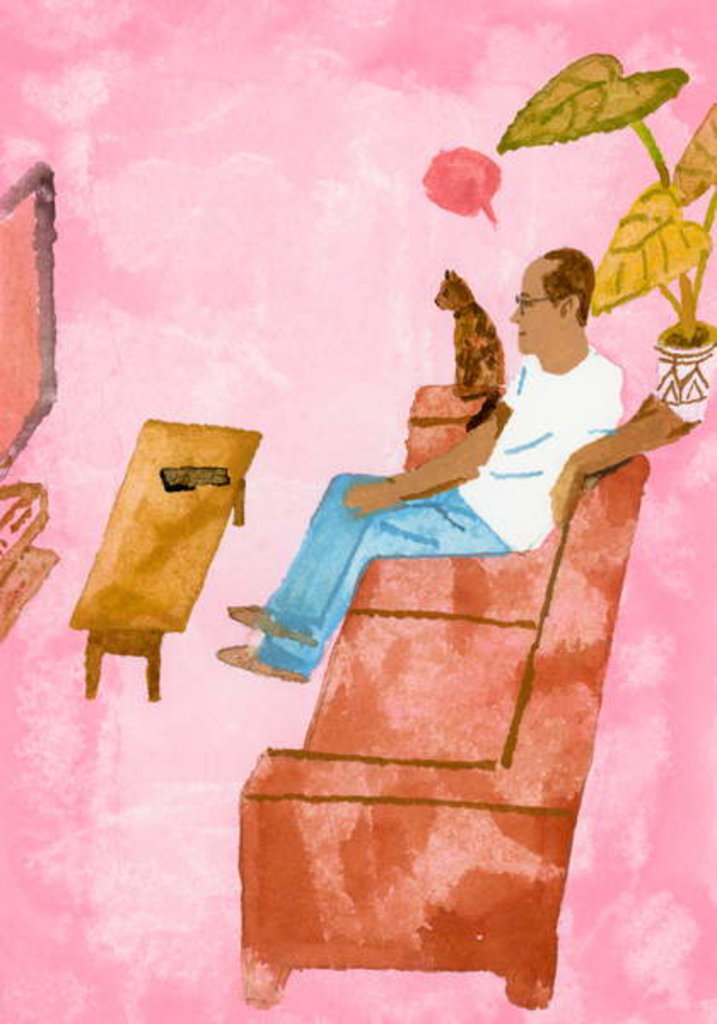 Detail of A man watching TV with a cat, 2016 by Hiroyuki Izutsu