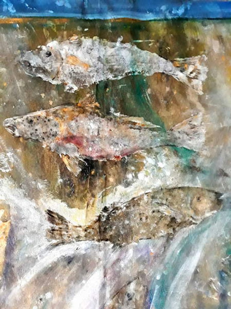 Detail of Fish Rising detail 3, 2018 by jocasta shakespeare