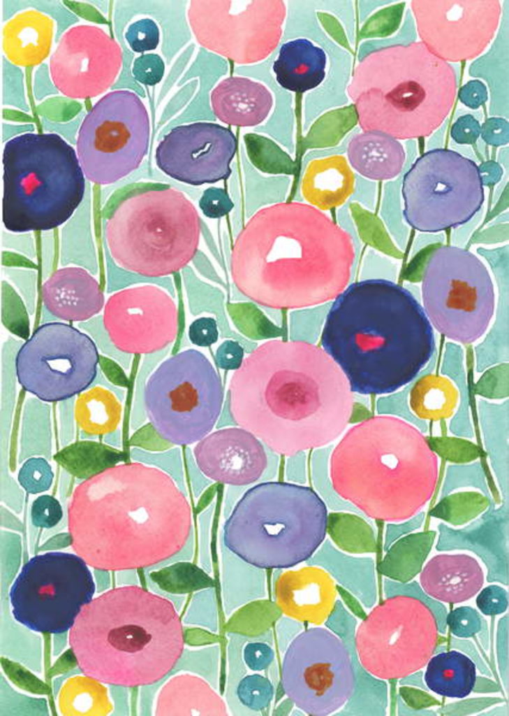 Detail of Poppies in Bloom on aqua background, 2018 by Elizabeth Rider