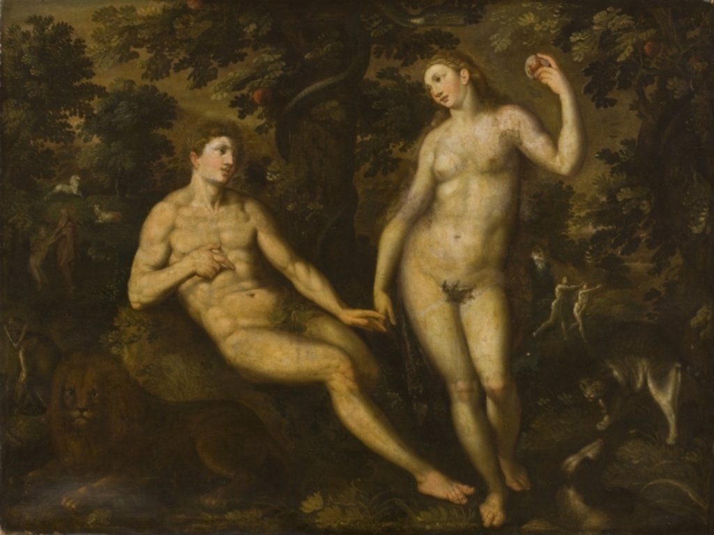 Detail of Adam and Eve in the Garden of Eden, c.1590-1610 by School Dutch