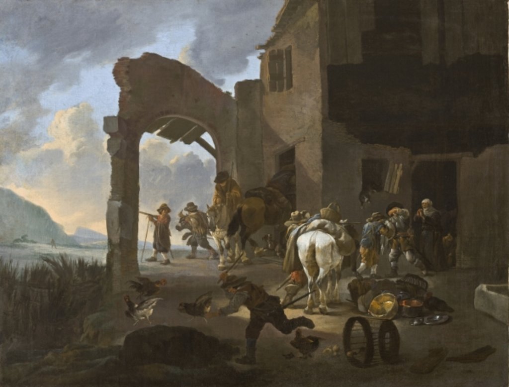 Detail of Soldiers looting a peasant family, c.1650 by Johannes Lingelbach