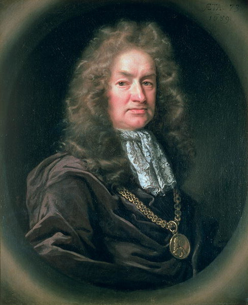 Detail of Portrait of Elias Ashmole English antiquary, 1689 by John Riley