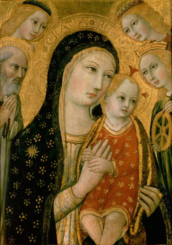 Detail of Madonna and Child with SS. Dominic and Catherine of Alexandria, 15th century by Sano di also Ansano di Pietro di Mencio Pietro