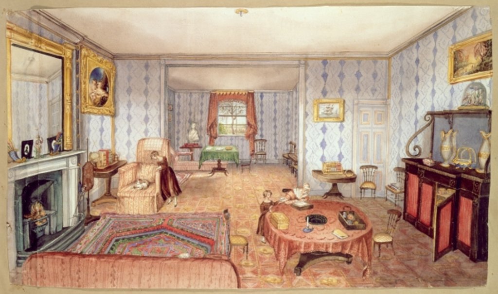 Detail of Drawing Room, Clay Hill, f12 from An Album of Interiors, 1843 by Charlotte Bosanquet