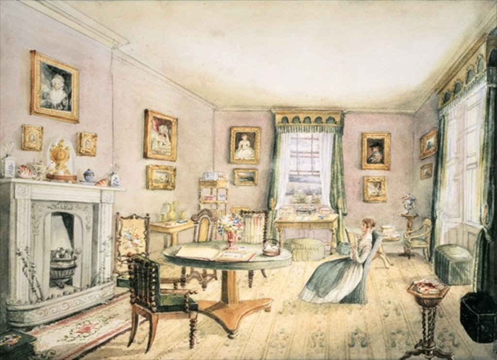 Detail of The Drawing Room, East Wood, Hay, f54 from an Album of Interiors, 1843 by Charlotte Bosanquet