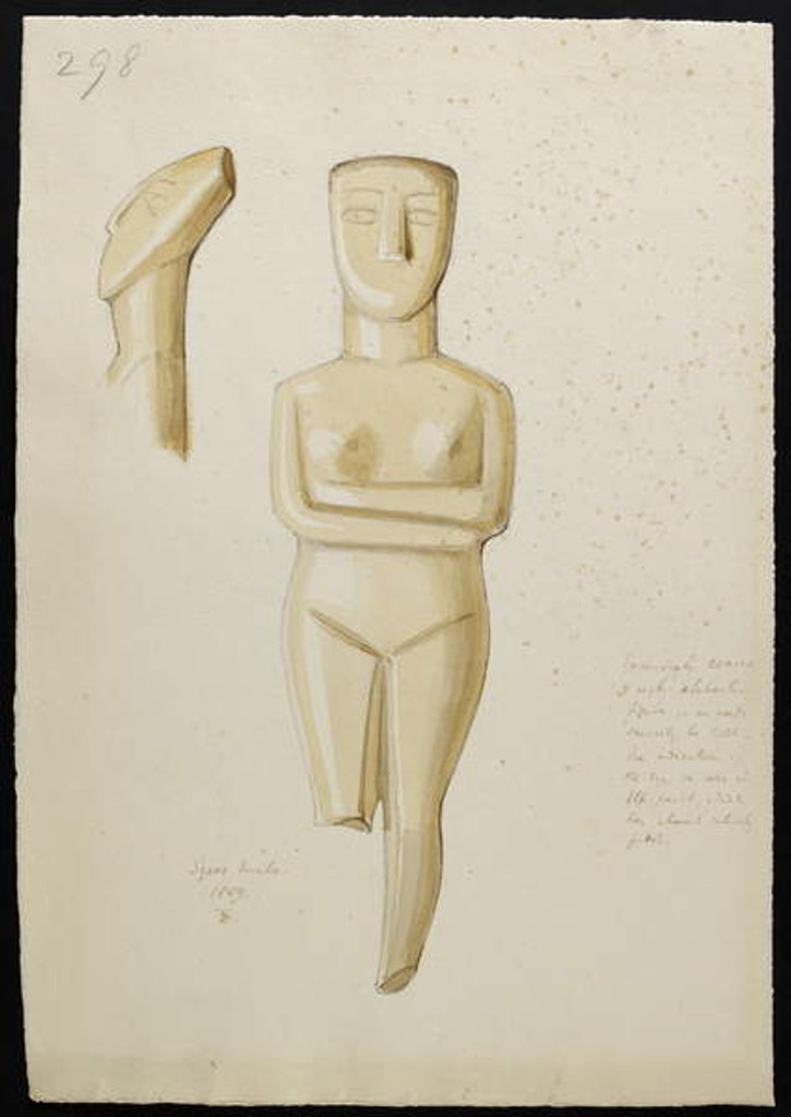 Detail of Drawing of a marble Cycladic Figure, Syros 1809 by Thomas Burgon