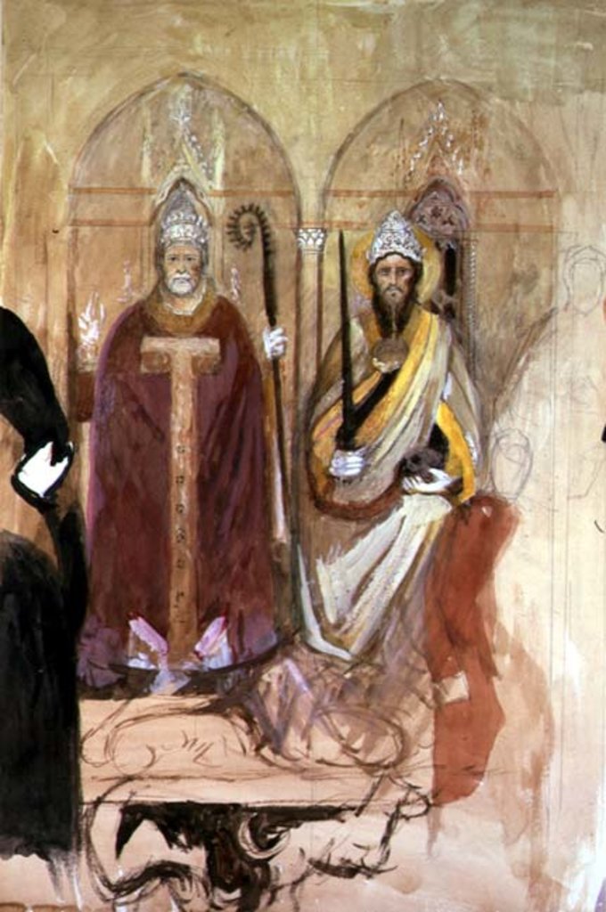 Detail of The Pope and the Emperor, fresco in the Spanish Chapel, Santa Maria Novella, Florence, 19th century by John Ruskin