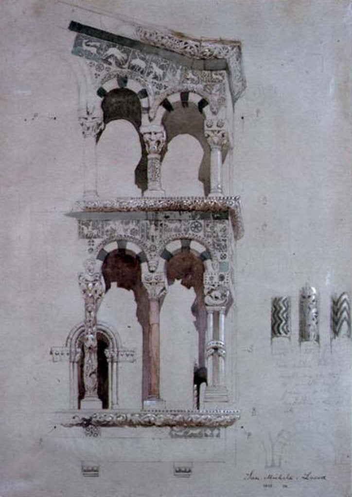 Detail of Detail of the facade of San Michele in Foro, Lucca, 1845 by John Ruskin
