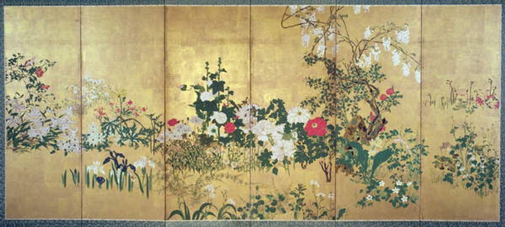 Detail of Flowers of the Four Seasons by Watanabe (attr. to) Shiko