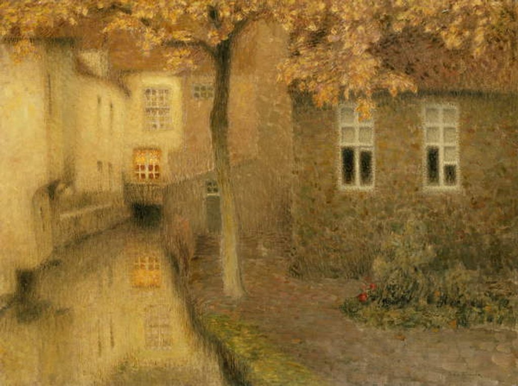 Detail of A Canal in Bruges at Dusk, c. 1898 by Henri Eugene Augustin Le Sidaner