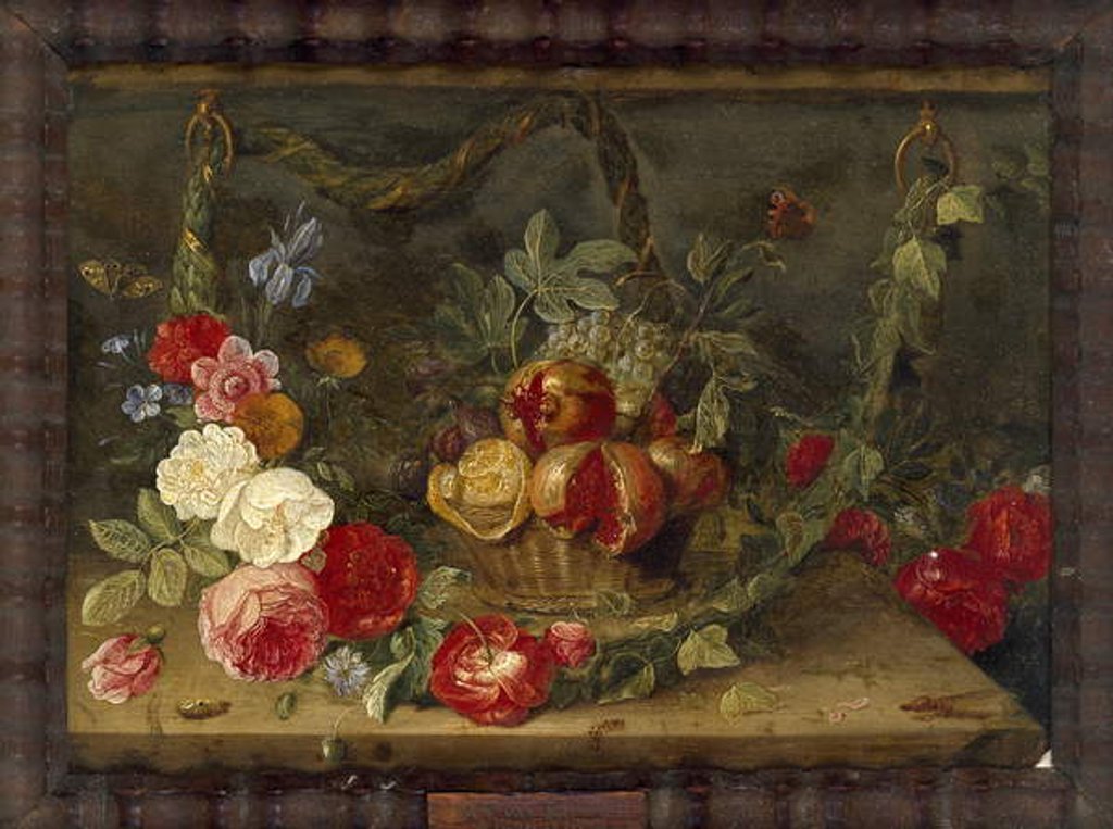 Detail of Decorative Still-Life Composition with a Basket of Fruit by Jan van the Elder Kessel