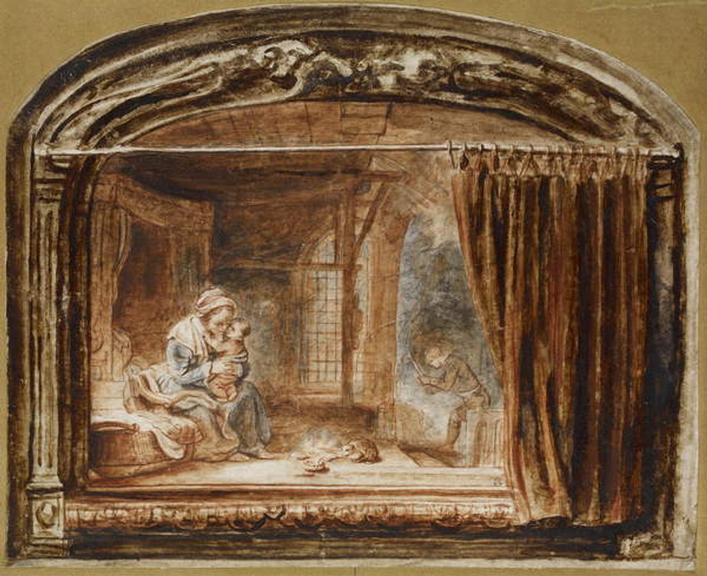 Detail of The Holy Family with Joseph cutting wood by Nicolaes Maes