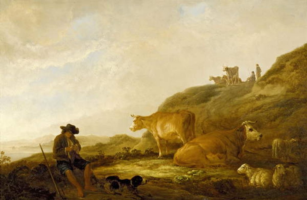 Detail of Seated Shepherd with Cows and Sheep in a Meadow, 1644 by Aelbert Cuyp