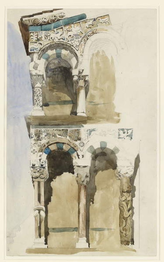 Detail of Part of the Façade of the destroyed Church of San Michele in Foro, Lucca, sketched in Colour, 30 June - 1 July 1846 by John Ruskin