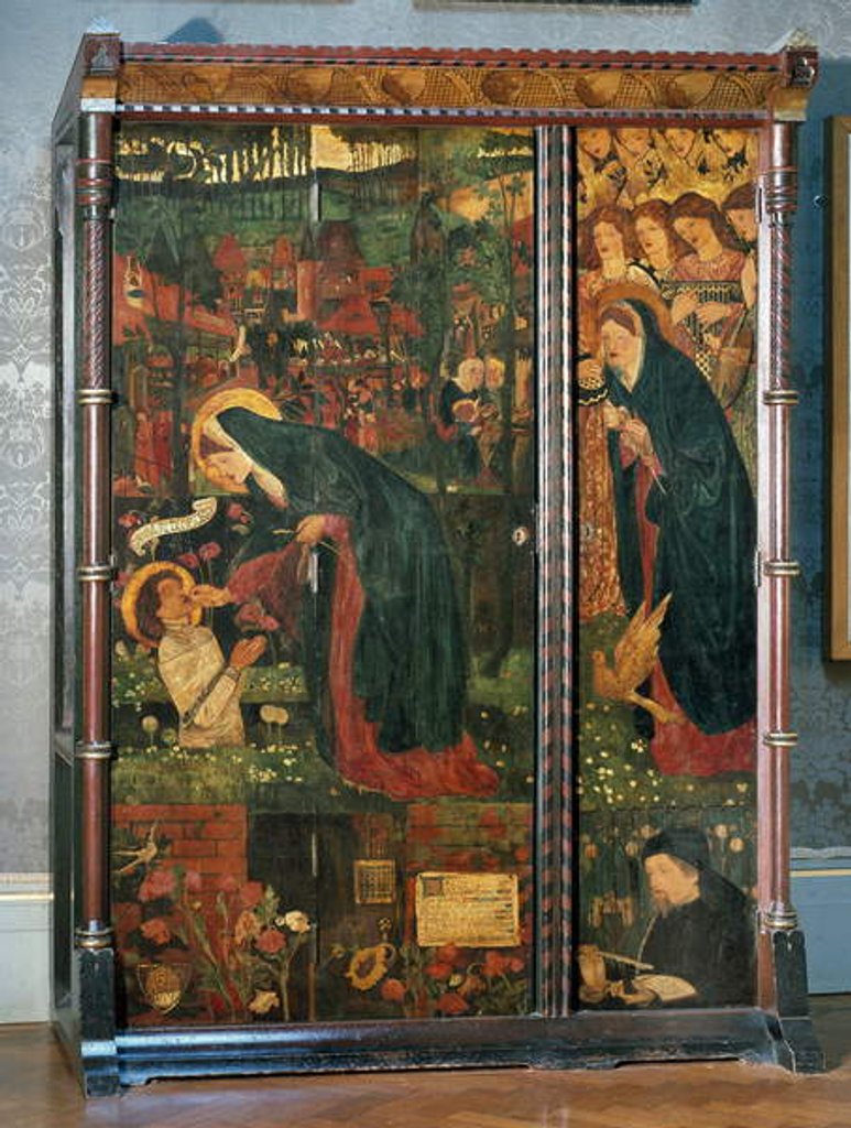 Detail of The Prioress' Tale, decorated wardrobe, designed by Philip Webb, 1859 by Edward Coley Burne-Jones