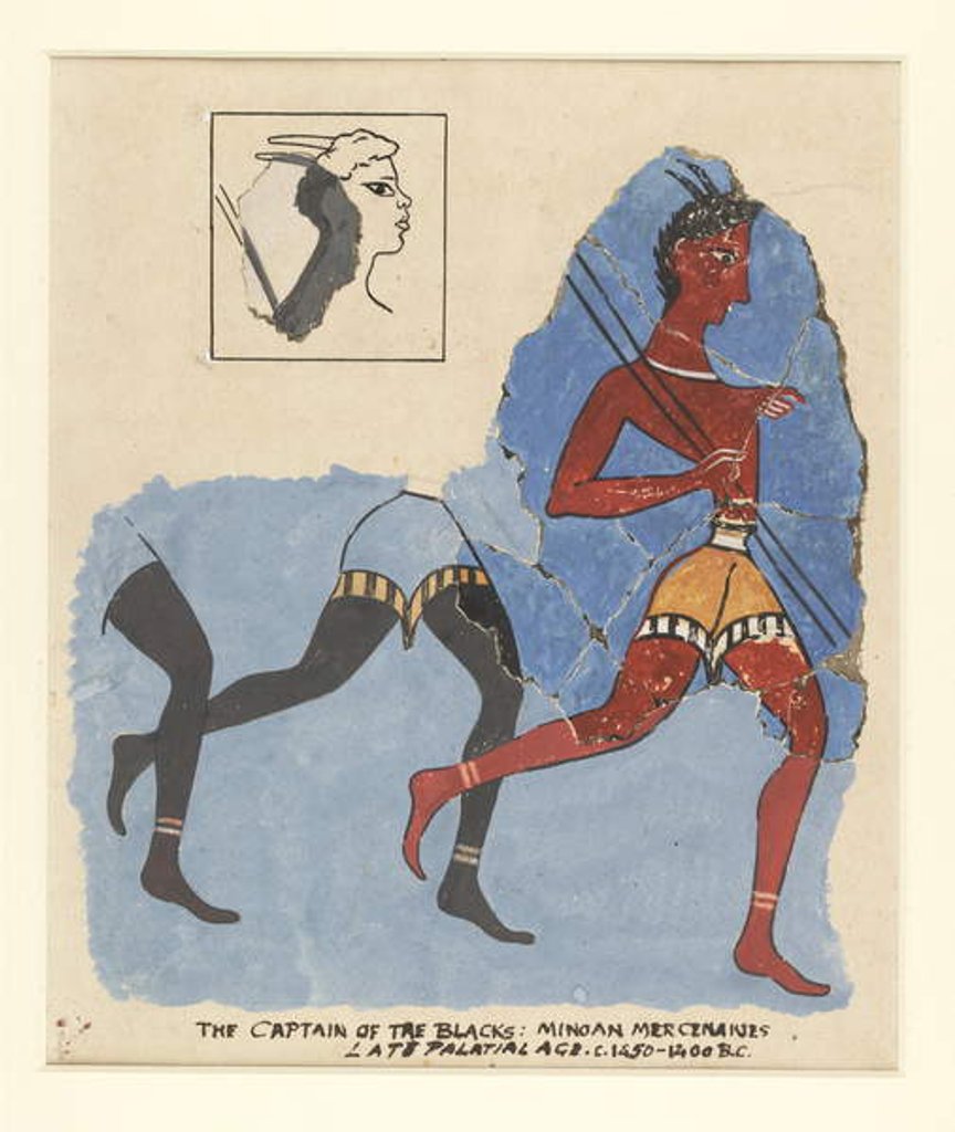 Detail of Fragments of a fresco from Knossos, with modern restorations; soldiers at the run, c.1450-1400 BC by Greek school