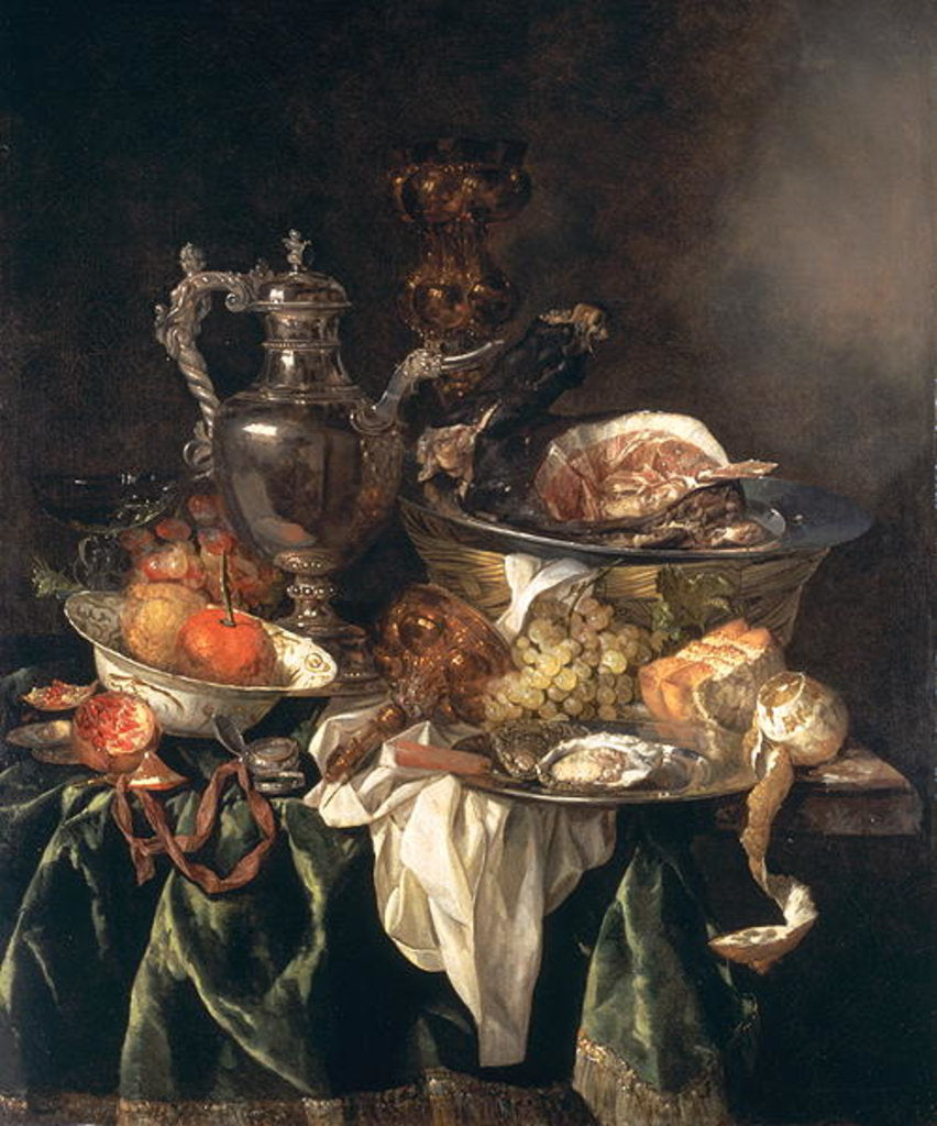 Detail of Still Life with a Silver Wine Jar with a Reflected Portrait of the Artist by Abraham Hendricksz van Beyeren