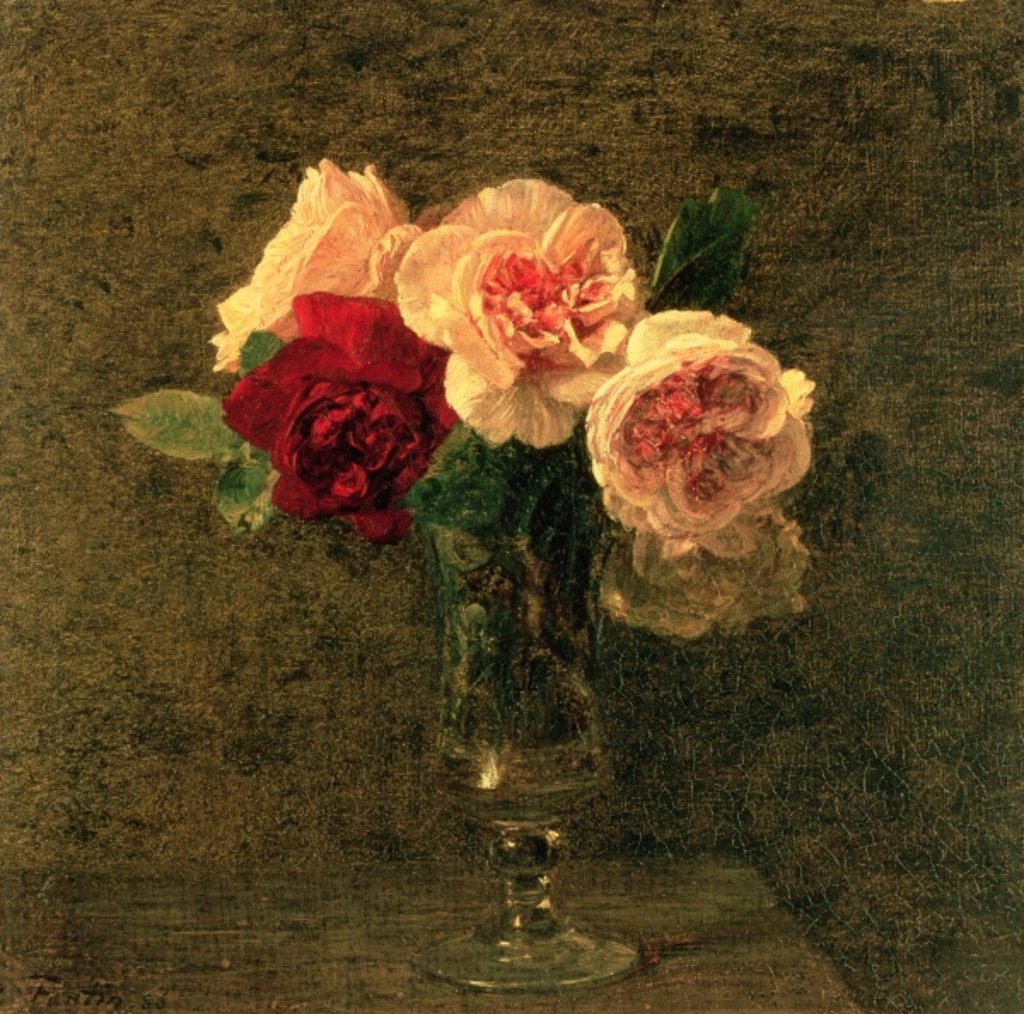 Detail of Still Life of Pink and Red Roses, 19th century by Ignace Henri Jean Fantin-Latour