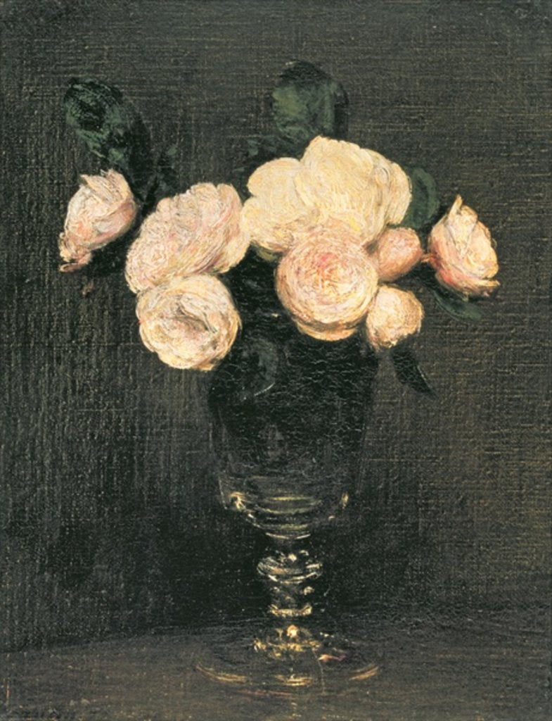 Detail of Still Life of Malmaison Roses, 19th century by Ignace Henri Jean Fantin-Latour