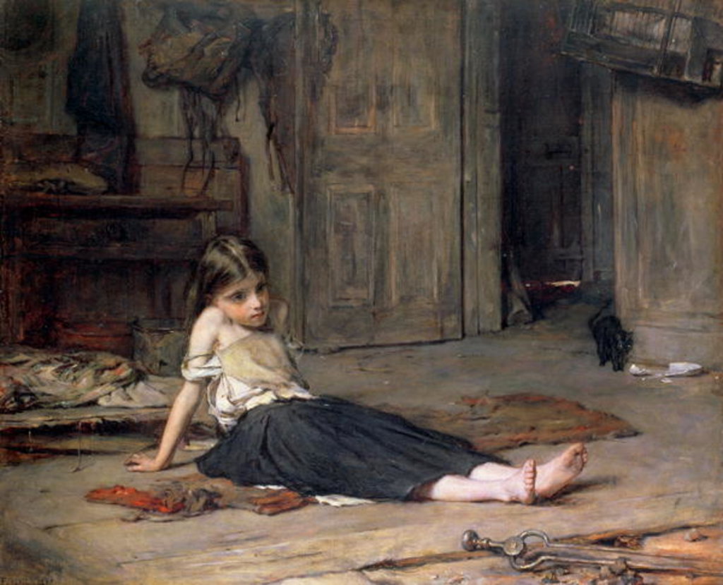 Detail of Girl by the Fireside, 1867 by Frank Holl