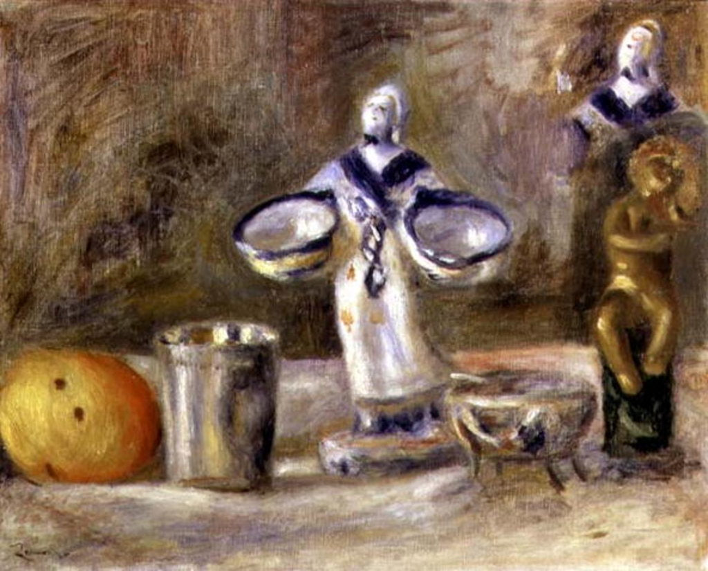Detail of Still Life with a Faience Figure, 19th century by Pierre Auguste Renoir