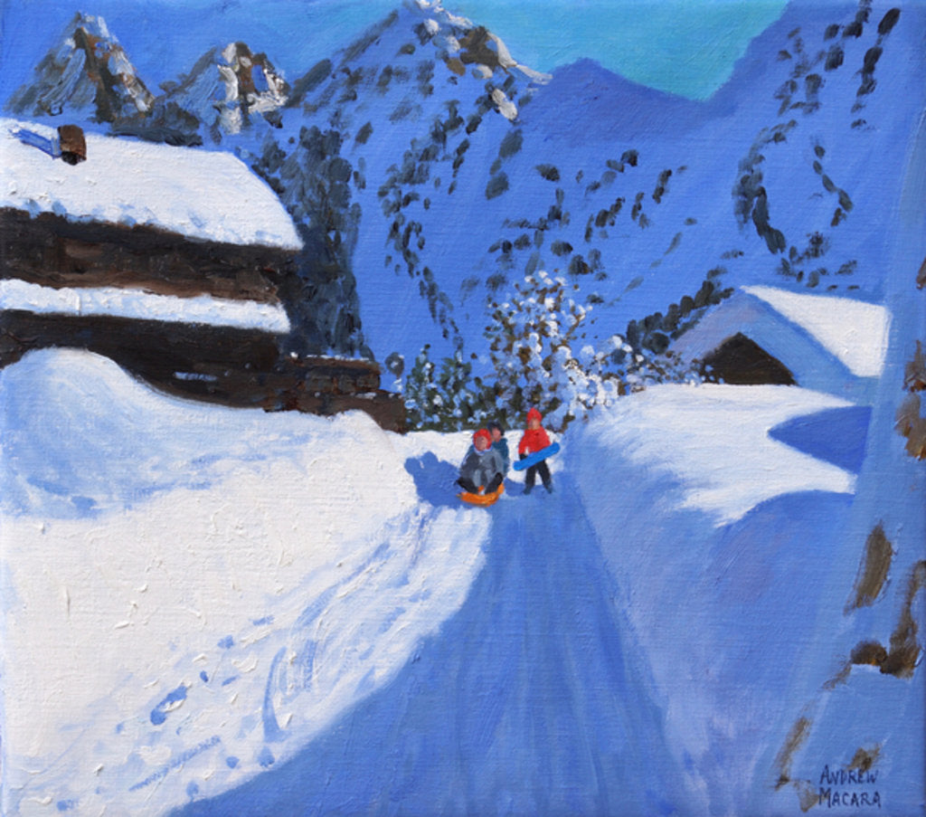 Detail of Three tobogganers, La Clusaz, France, 2017 by Andrew Macara