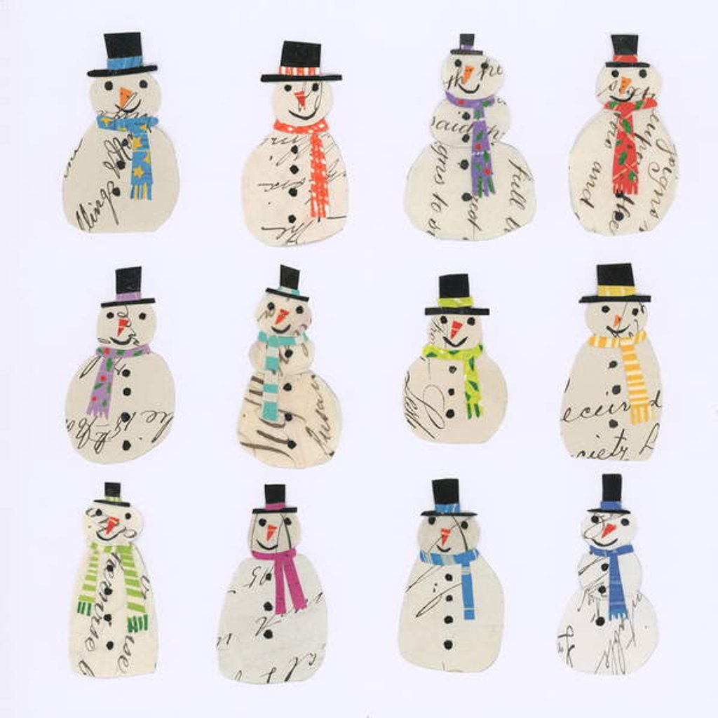 Detail of Twelve Document snowmen, 2018 by Sarah Battle