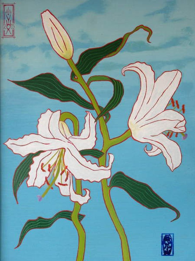 Detail of White lily on a blue background, 2010 by Timothy Nathan Joel