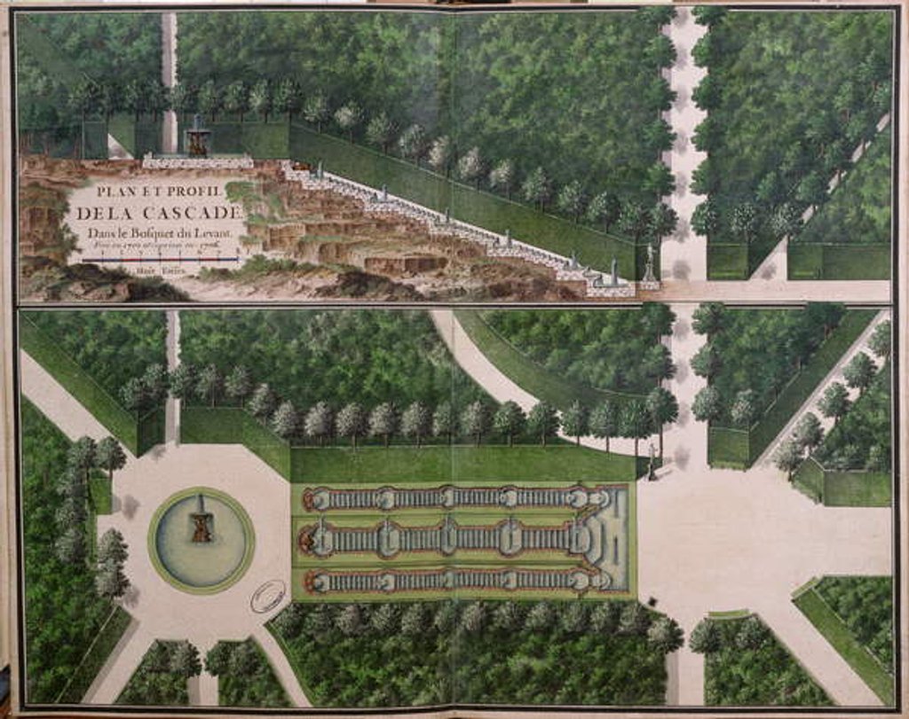 Detail of Plan and cross section of the cascade in the grove of the Levant by French School