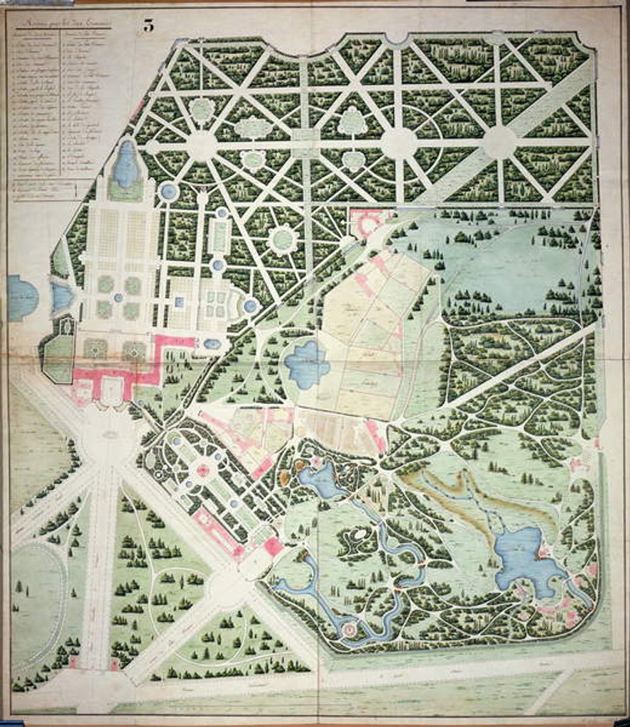Detail of General plan of the parks of the two Trianon Palaces, Versailles, early 19th century by French School