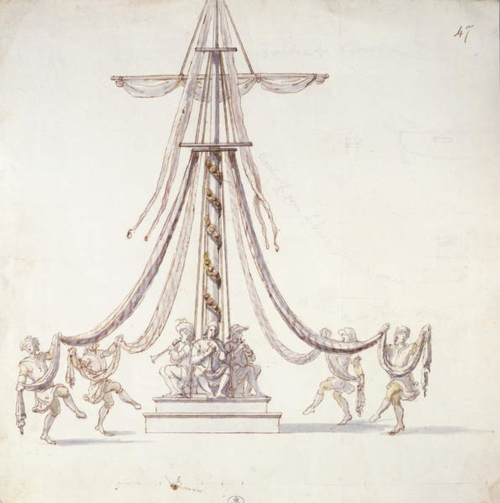 Detail of Set design for a ballet with sailors dancing around a mast by French School