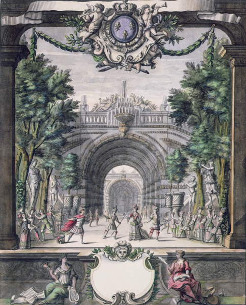 Detail of Set design for an unidentified ballet, taken from a collection entitled 'Menus Plaisirs du Roi' by French School