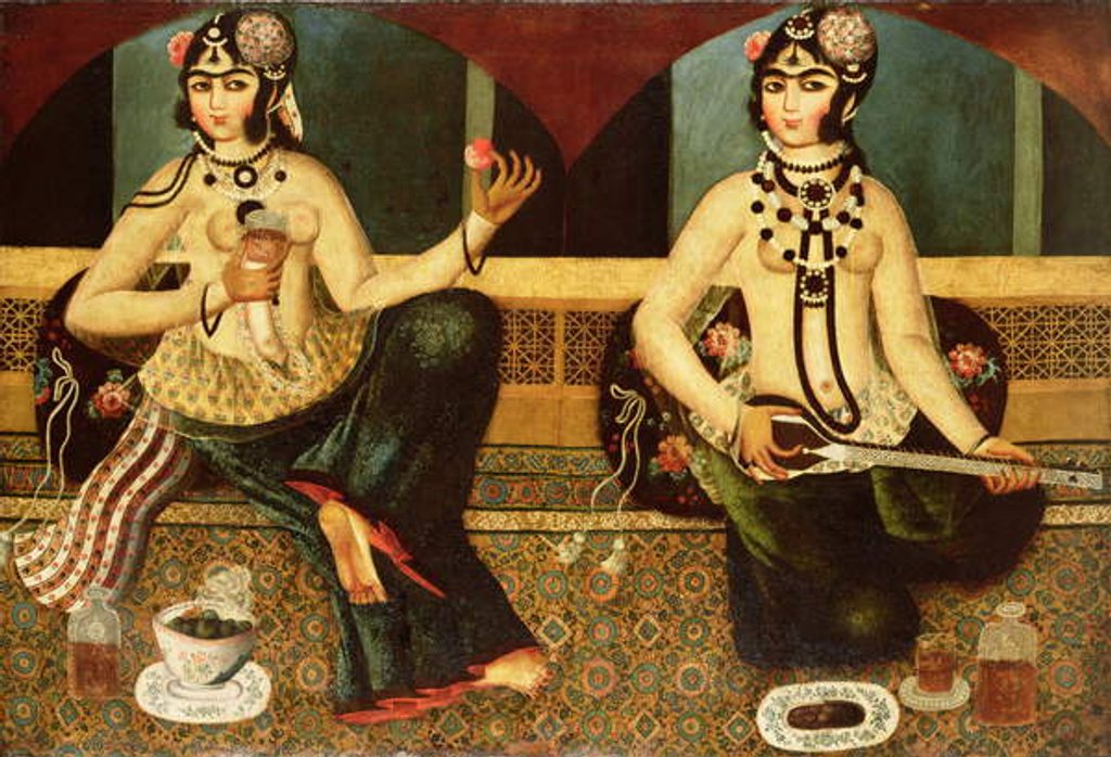 Detail of Two harem ladies, Qajar, Persian, c.1811-14 by Persian School
