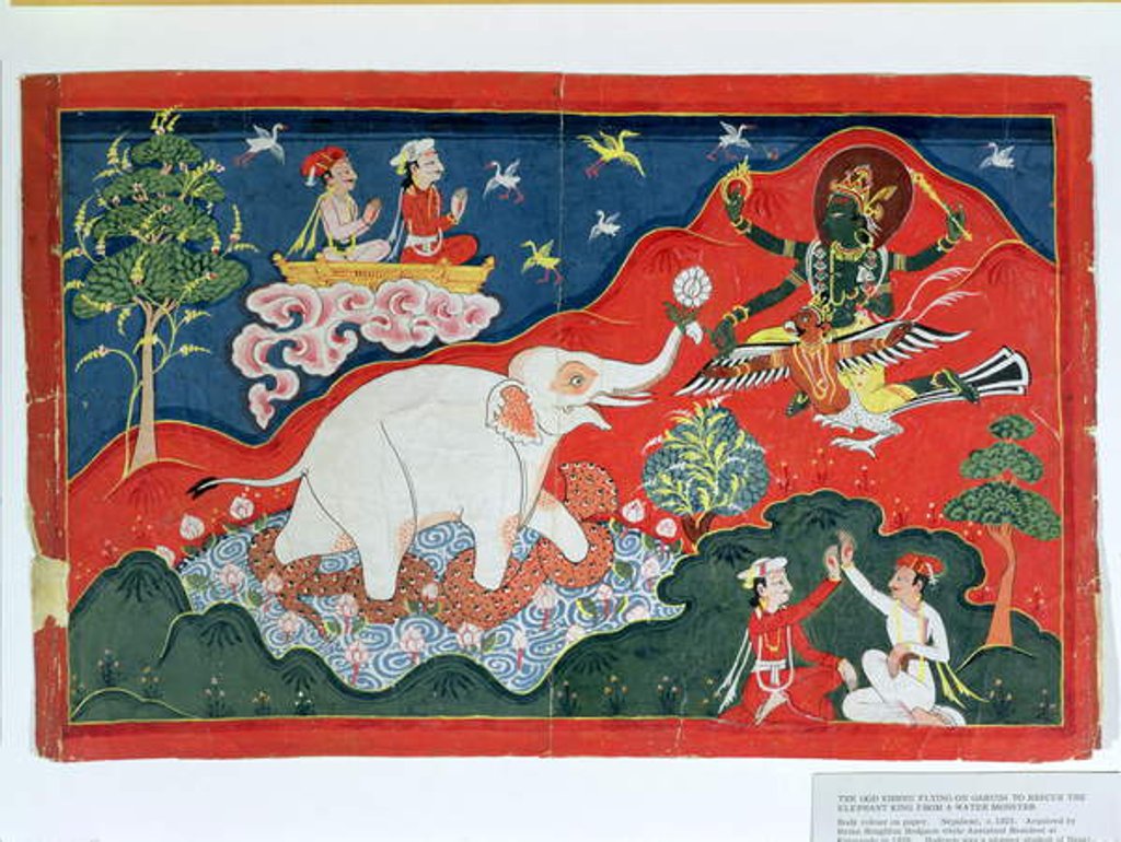 Detail of The God Vishnu Flying on Garuda to Rescue the Elephant King from a Water Monster, Nepalese, c.1825 by Indian School