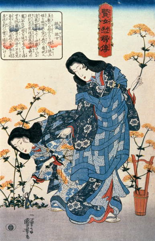 Detail of Gio and Giji Gathering Flowers by Utagawa Kuniyoshi