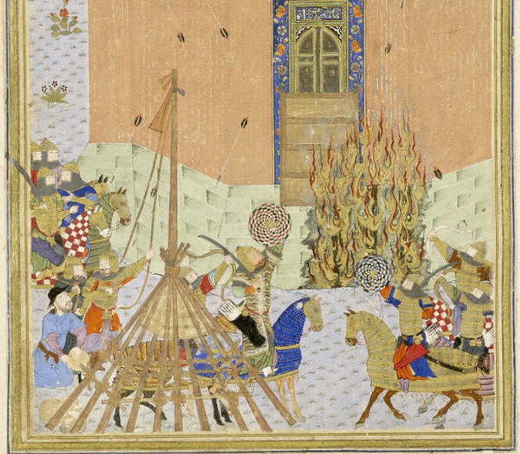 Detail of Persian 239 fol.223a Detail: The fortress of Gang Dizh attacked with mines by Persian School