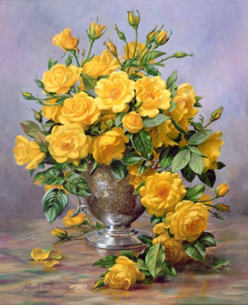 Detail of Bright Smile - Roses in a Silver Vase by Albert Williams