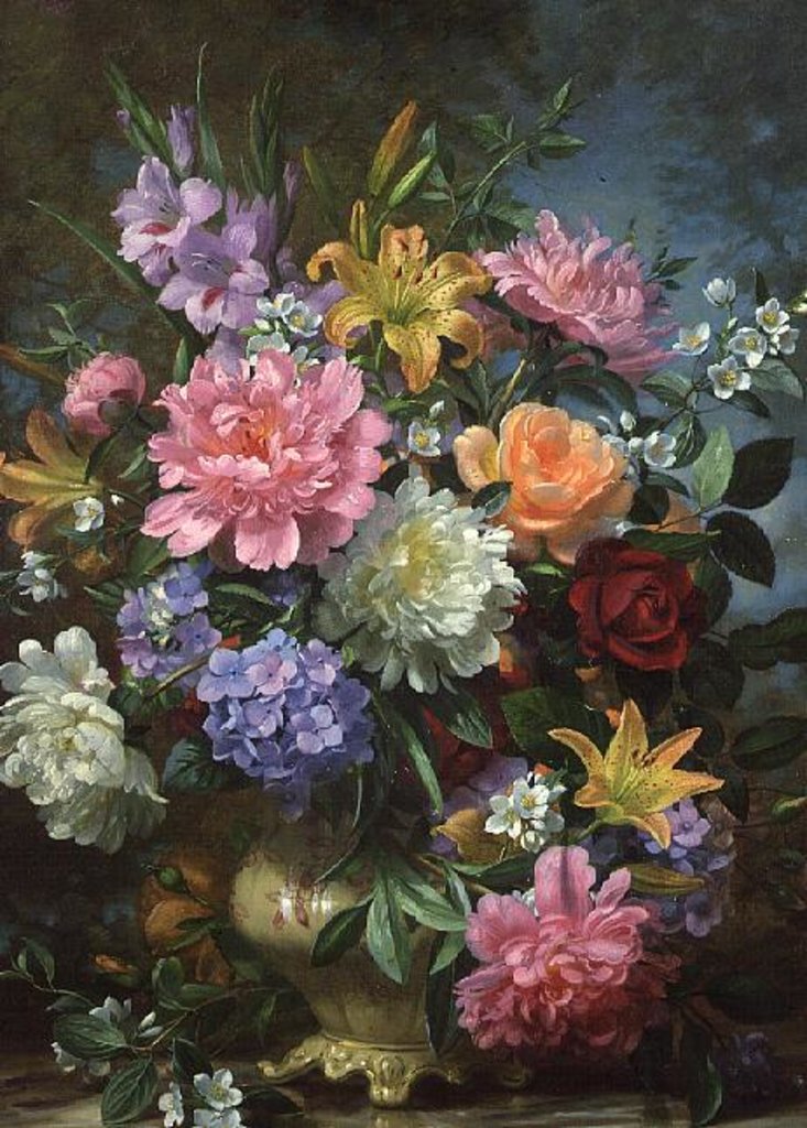 Detail of Peonies and mixed flowers by Albert Williams