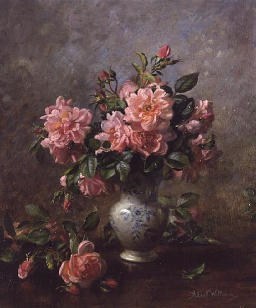 Detail of AB/1022 Roses in a Blue and White Vase by Albert Williams